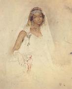 Portrait d'une jeune fille marocaine,crayon et aquarelle (mk32), Mariano Fortuny y Marsal